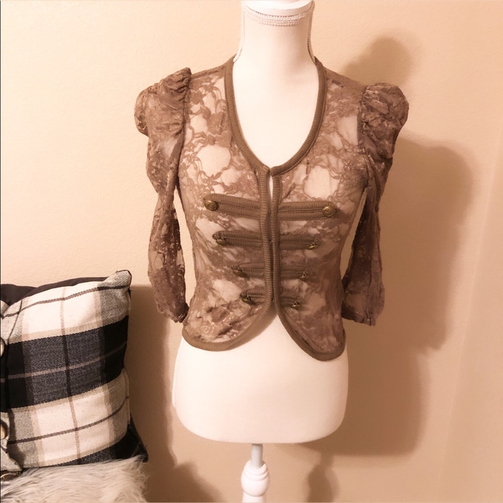 3/30 Puffy shoulder lace cardigan - Picture 3 of 5